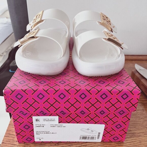 Tory Birch Bubble Jelly Ivory/ Gold Sandals Sz 9 - Picture 1 of 4